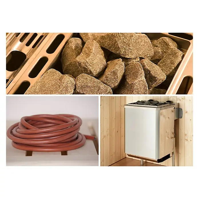 Weka Massivholzsauna Valida Sparset - Mit 9 kW Saunaofen mit integrierter Steuerung, Inkl. Spezial-Saunenleuchten-Set, 172 x 189 x 203,5 cm