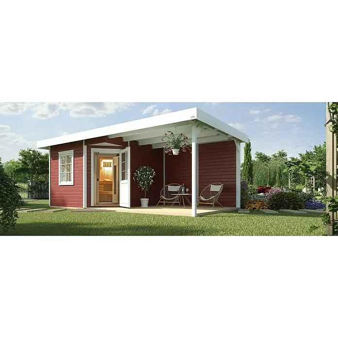 Weka Saunahaus Salo 2 - Ohne Ofen, 338 x 646 x 237 cm, Rot - Stimmungsaufnahme
