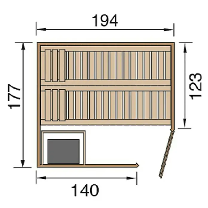 Weka Elementsauna Kiruna 2 GT - Mit 4,5 kW Saunaofen mit externer Steuerung, 177 x 194 x 199 cm - Ansicht von oben