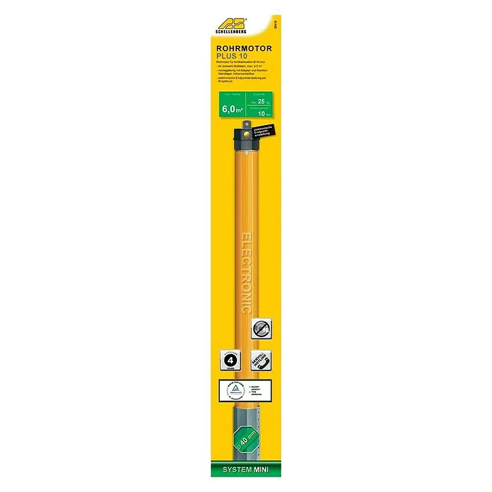 Schellenberg Rohrmotor Mini Plus 10 - Max. Rollladenfläche: 6 m² bei Kunststoffrollläden, Einbaulänge: 570 mm, Zugkraft: 25 kg