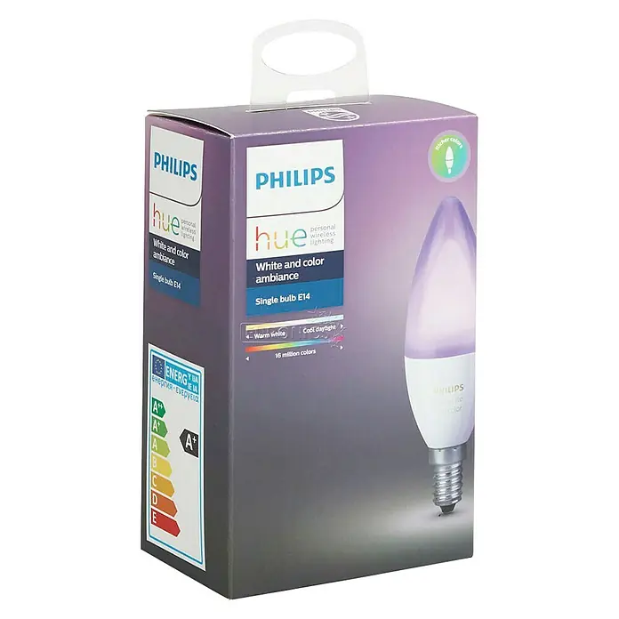 Philips Hue Bombilla LED RGB - 6,5 W, E14, RGBW, Temperatura de color ajustable, 1 ud.