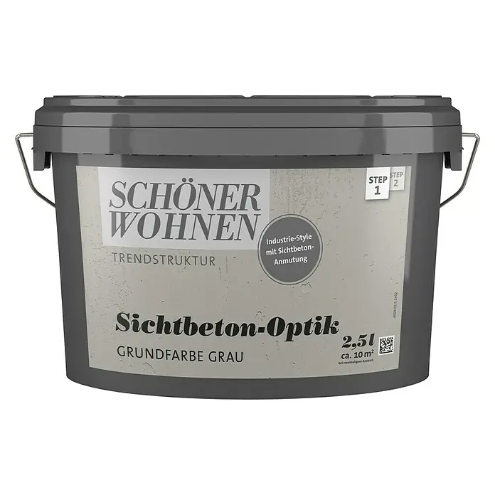 SCHÖNER WOHNEN-Farbe Trendstruktur Wandfarbe Grundfarbe - Sichtbeton-Optik, 2,5 l, Grau, Matt - Vorderansicht