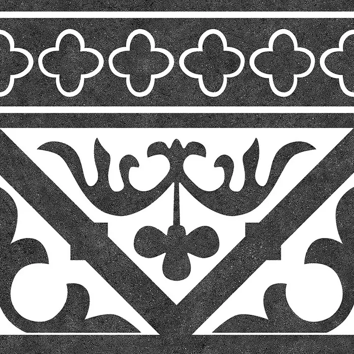 Fliesenbordüre Versalles - 25 x 25 cm, Schwarz/Weiß, Matt - Vorderansicht