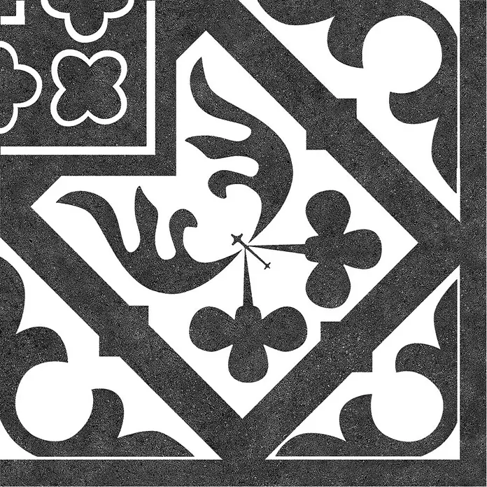 Feinsteinzeugfliese Ecke Versalles - 25 x 25 cm, Schwarz/Weiß, Matt - Vorderansicht