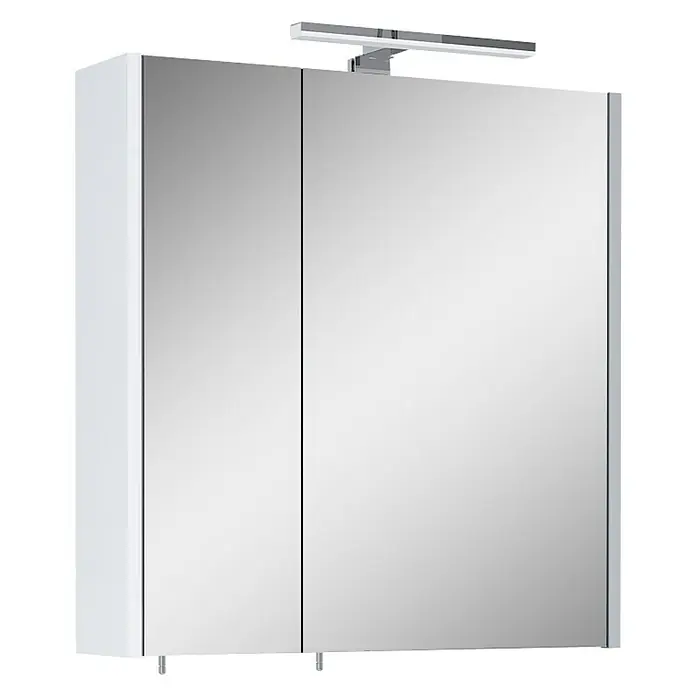 Riva Vulcano Kupaonski ormarić s LED ogledalom - 60 x 61,8 cm, S osvjetljenjem, Iveral, Bijele boje - Pogled sprijeda