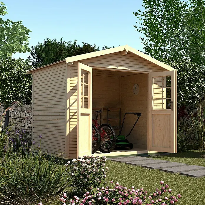 Weka wekaLine Gerätehaus Gr. 2 - 320 x 269 cm, Holz, Natur - Stimmungsaufnahme