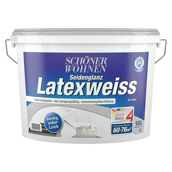SCHÖNER WOHNEN-Farbe Latexfarbe Latexweiß - Basismischfarbe, 10 l, Seidenglänzend