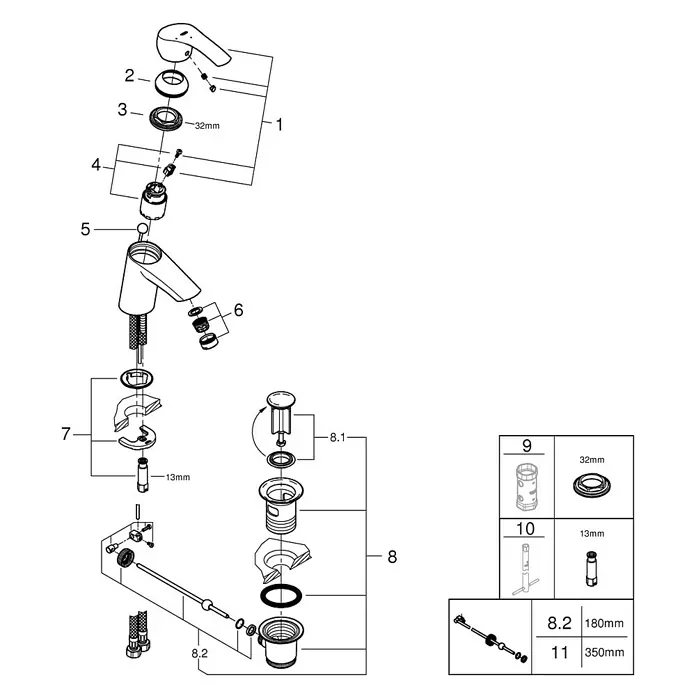 Grohe Eurosmart Waschtischarmatur S-Size - Chrom, Mit Zugstange, Energiespar-Funktion