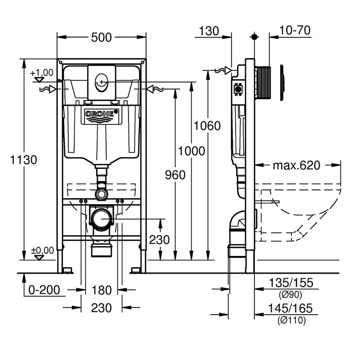 Grohe Rapid SL Ugradbeni vodokotlić 2 u 1 set - 16,5 x 50 x 113 cm, Premazano prahom