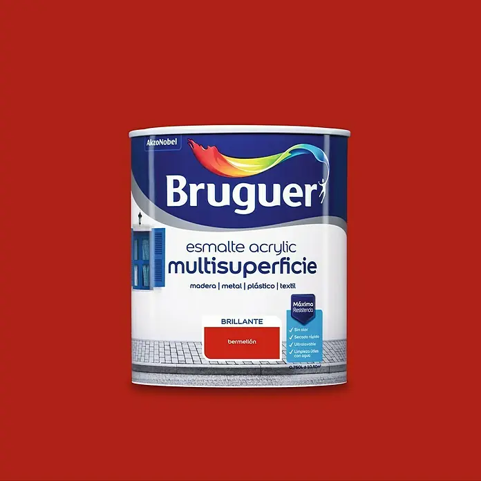Bruguer Esmalte de color Acrylic multisuperficie - Bermellón, 750 ml, Brillante