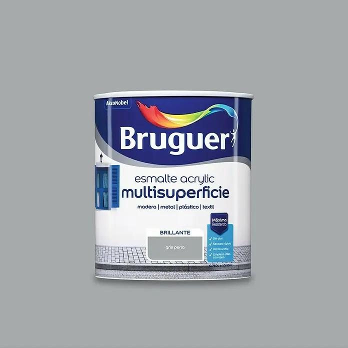 Bruguer Esmalte de color Acrylic multisuperficie - Gris perla, 750 ml, Brillante