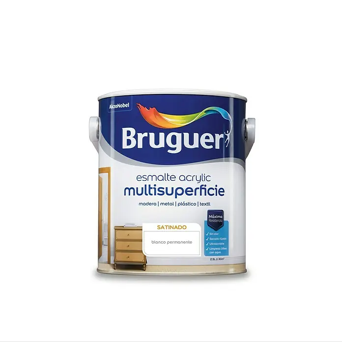 Bruguer Esmalte de color Acrylic - Blanco, 2,5 l, Satinado