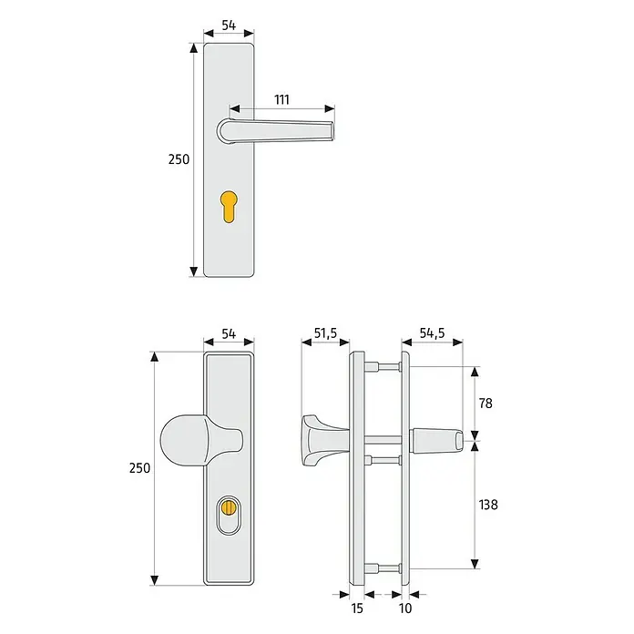 Abus Schutzbeschlag KLZS714 - Wohnungsabschlusstür, Aluminium, Türstärke: 37 mm - 47 mm, Knopf außen, Drücker innen, Eckig - Vorderansicht