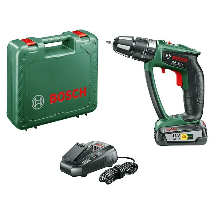 Bosch 18 V Power for All Akku-Schlagbohrschrauber PSB 18 LI-2 Ergonomic - 18 V, 2,5 Ah, 0 U/min - 1.400 U/min - Linke Seitenansicht