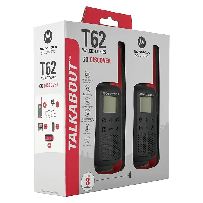 Motorola Solutions Walkie talkies Talkabout T62 - Alcance: 8 km, Rojo/Negro