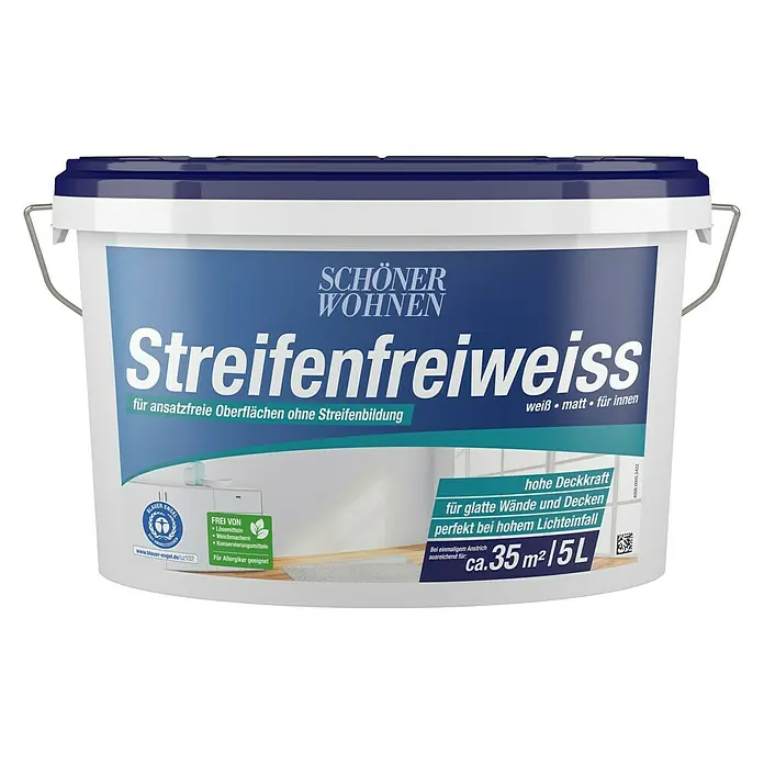 SCHÖNER WOHNEN-Farbe Wandfarbe Streifenfreiweiß - Weiß, 5 l, Matt - Vorderansicht