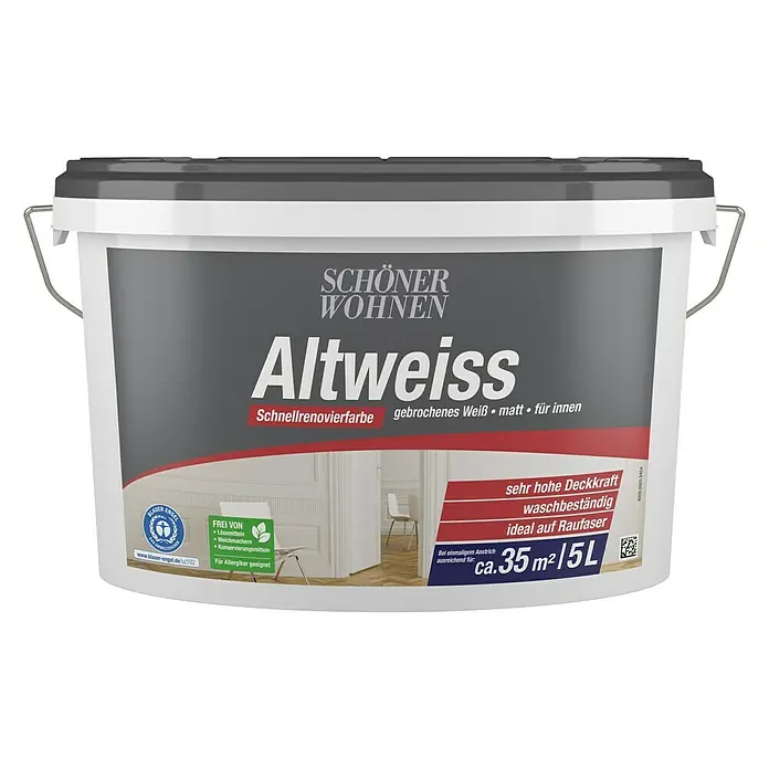 SCHÖNER WOHNEN-Farbe Wandfarbe Altweiß - Weiß, 5 l, Matt - Vorderansicht