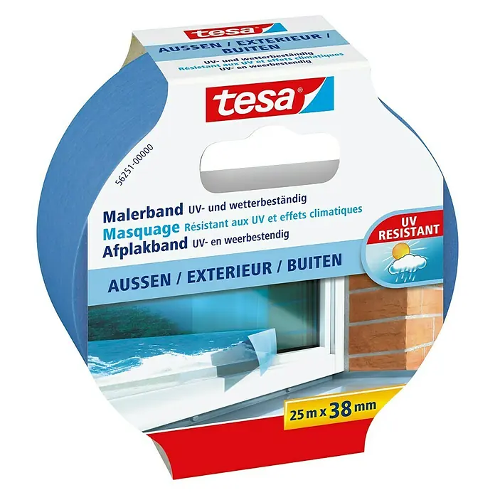 Tesa Malerband Außen - L x B: 25 m x 38 mm - Linke Seitenansicht
