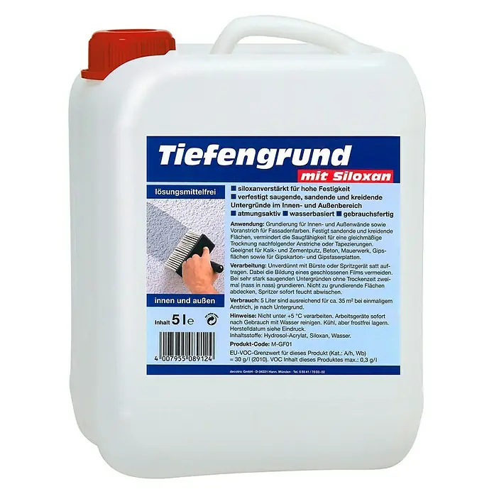Decotric Tiefengrund LF mit Siloxan - 5 l, Farblos, Styrol-Acrylat-Hydrosol, Siloxan, Wasserbasiert, Lösemittelfrei - Vorderansicht