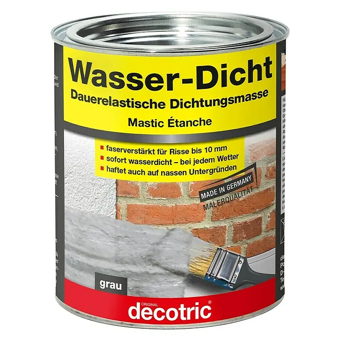 Decotric Dichtmasse Wasser-Dicht - Grau, 750 ml, Dauerelastisch, Rissüberbrückend - Vorderansicht