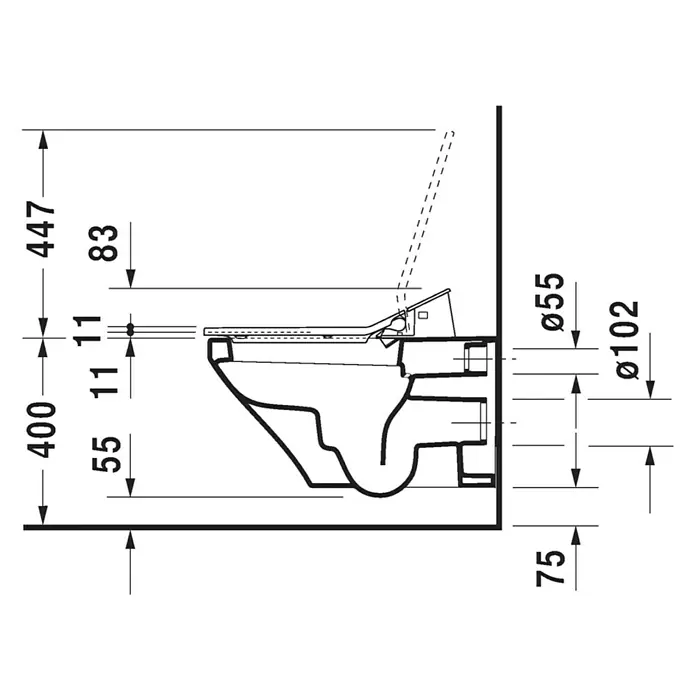 Duravit DuraStyle Wand-WC Vega GH - Mit Spülrand, Ohne Spezialglasur, Spülform: Tief, WC Abgang: Waagerecht, Weiß - Skizze