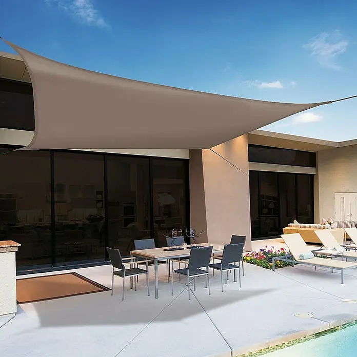 Nortene Toldo vela SUN-NET kit - 3,6 x 3,6 m, Marrón, Poliéster, Cuadrado - Foto ambiente