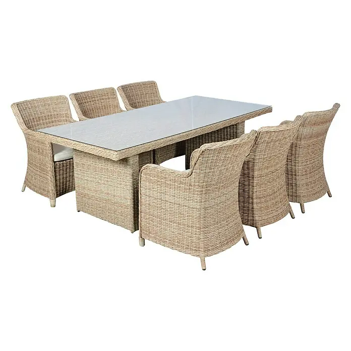 Conjunto de muebles Gotland - 7 piezas, Ratán sintético, Arena - Vista angular
