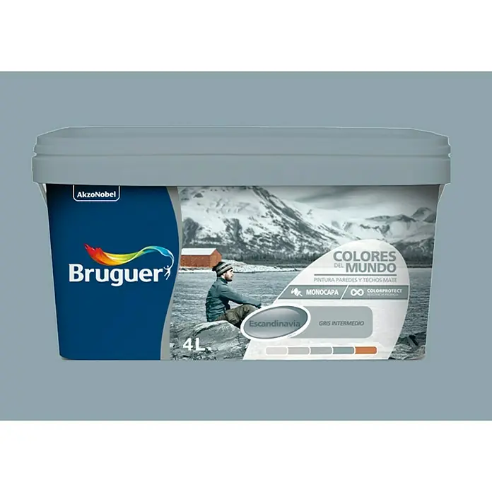 Bruguer Colores del Mundo Pintura para paredes - Escandinavia gris natural, 4 l, Mate - Vista frontal