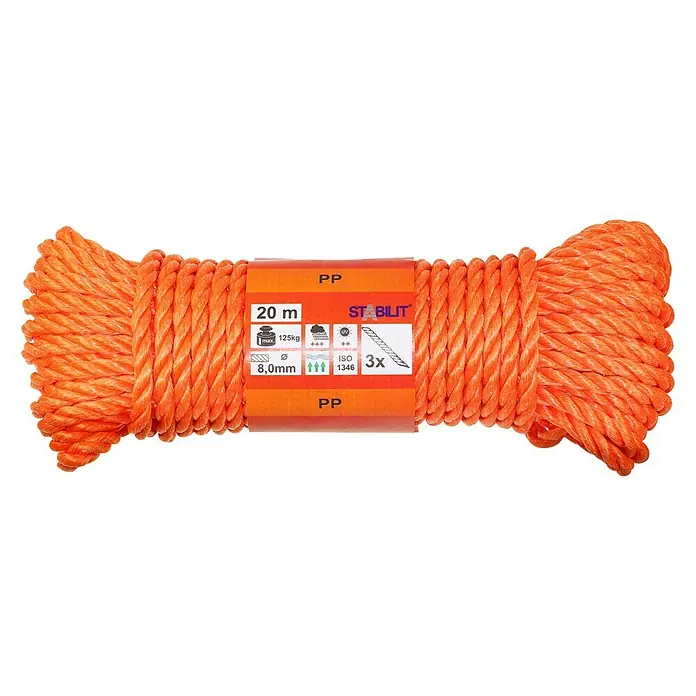 Stabilit PP-Seil - Ø x L: 8 mm x 20 m, 3-schäftig gedreht, Orange - Vorderansicht