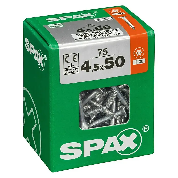Spax Vijak za drvo torx T-Star plus - Promjer: 4,5 mm, Duljina: 50 mm, Upuštena glava, T-Star plus, Multifunkcionalna primjena u zatvorenom - Pogled s lijeve strane