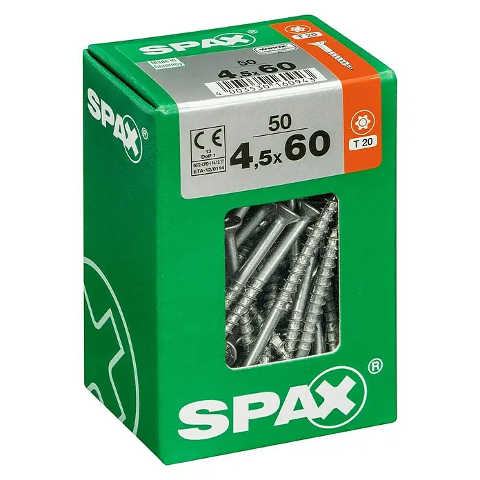 Spax Vijak za drvo torx T-Star plus - Promjer: 4,5 mm, Duljina: 60 mm, Upuštena glava, T-Star plus, Multifunkcionalna primjena u zatvorenom - Pogled s lijeve strane