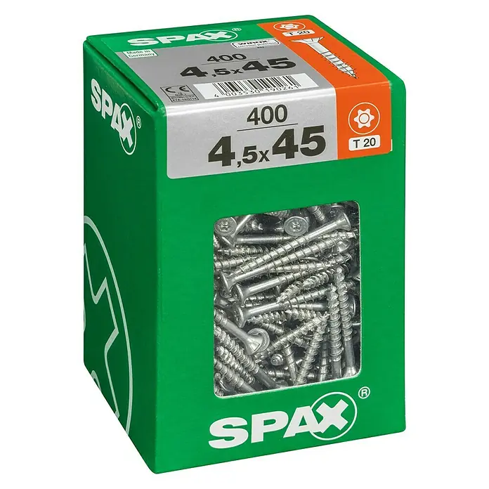 Spax Holzbauschraube TX T-Star plus - Durchmesser: 4,5 mm, Länge: 45 mm, Senkkopf, T-Star plus, Für multifunktionale Anwendungen im Innenbereich - Linke Seitenansicht