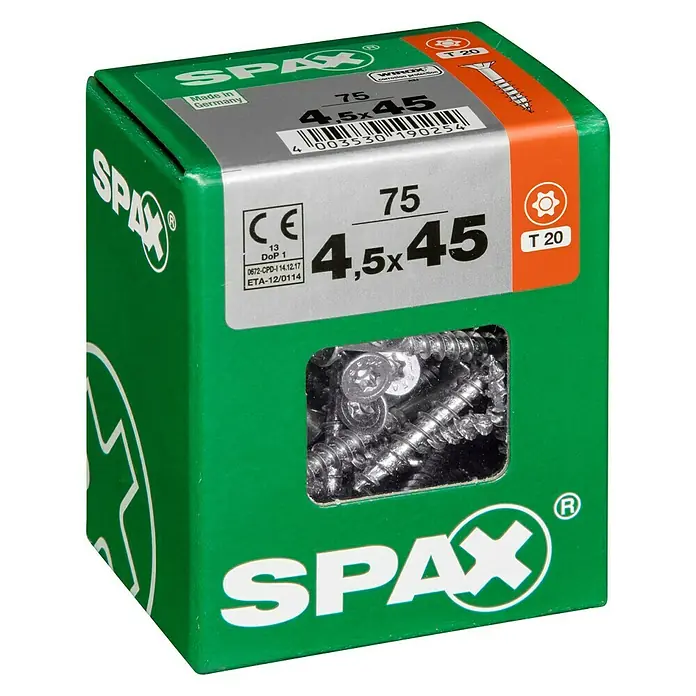 Spax Holzbauschraube TX T-Star plus - Durchmesser: 4,5 mm, Länge: 45 mm, Senkkopf, T-Star plus, Für multifunktionale Anwendungen im Innenbereich - Linke Seitenansicht