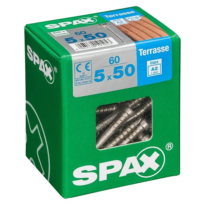 Spax Terrassenschraube T-Star Plus - Ø x L: 5 x 50 mm, Edelstahl rostfrei A2, Blank, 60 Stk. - Linke Seitenansicht