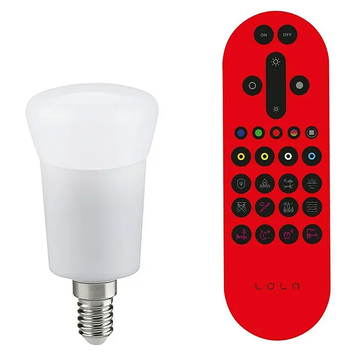 LeuchtenDirekt Lola LED žarulja Bulb - 4,3 W, E14, RGB upravljanje bojom, S daljinskim upravljanjem - Pogled sprijeda