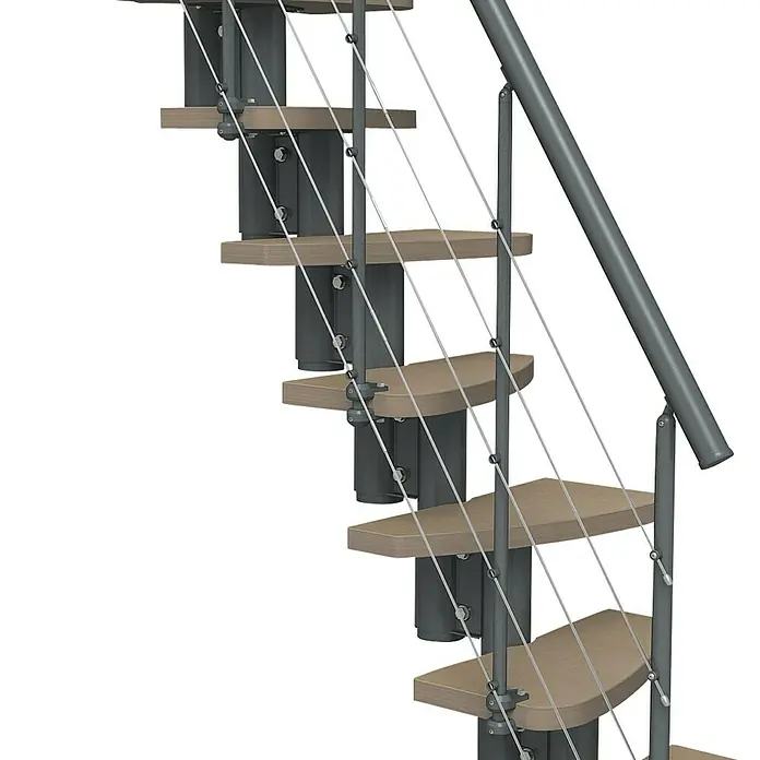 Fontanot Raumspartreppe Zen 2 Tube - Breite: 61 cm, Anthrazit, Anzahl Steigungen: 13 Stk., Farbe Stufen: Birke Ulme Hell, Geschosshöhe: 250 cm - 304 cm - Linke Seitenansicht