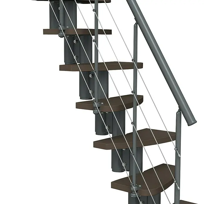 Fontanot Raumspartreppe Zen 2 Tube - Breite: 61 cm, Anthrazit, Anzahl Steigungen: 13 Stk., Farbe Stufen: Birke Ulme Dunkel, Geschosshöhe: 250 cm - 304 cm - Linke Seitenansicht