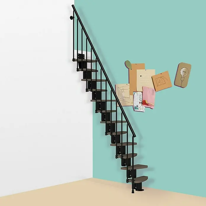 Fontanot Raumspartreppe Zen 2 - Breite: 61 cm, Schwarz, Anzahl Steigungen: 13 Stk., Farbe Stufen: Birke Ulme Dunkel, Geschosshöhe: 250 cm - 304 cm - Stimmungsaufnahme