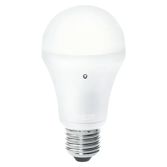 Steinel Bombilla LED SensorLight - 8,5 W, E27, Blanco cálido, Sensor de luminosidad - Vista frontal