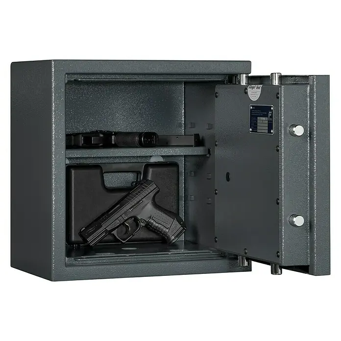 Format Kurzwaffenschrank KWT 1000 - Geeignet für: Max. 5 Kurzwaffen ohne Munition, L x B x H: 270 x 400 x 405 mm, Doppelbart-Hochsicherheitsschloss - Vorderansicht
