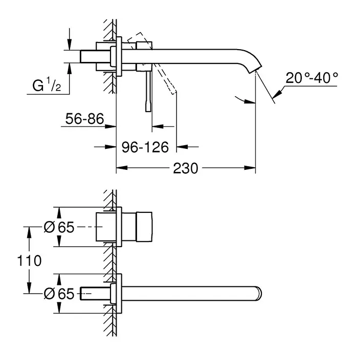 Grohe Essence Wand-Waschtischarmatur L-Size - 2-Loch, Chrom, Glänzend