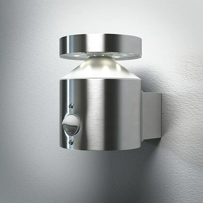 Ledvance LED-Sensor-Außenwandleuchte Wall - 6 W, L x B x H: 15 x 10,2 x 13,5 cm, Edelstahl, Warmweiß