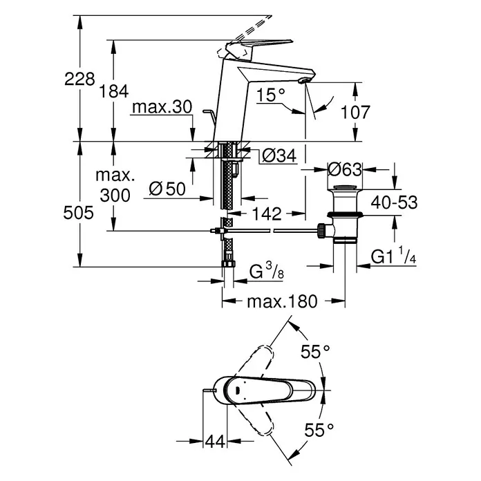 Grohe Eurodisc Cosmopolitan Waschtischarmatur M-Size - Chrom, Mit Zugstange