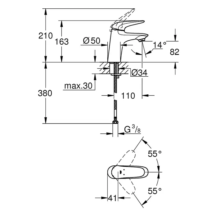 Grohe Eurostyle Solid Waschtischarmatur S-Size - Metall, Ohne Zugstange