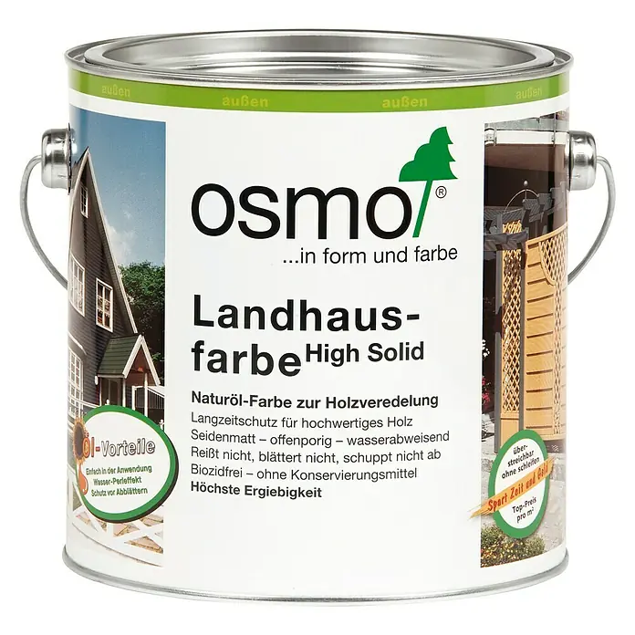Osmo High Solid Landhausfarbe - Steingrau, 2,5 l, Seidenmatt, Naturölbasis - Vorderansicht