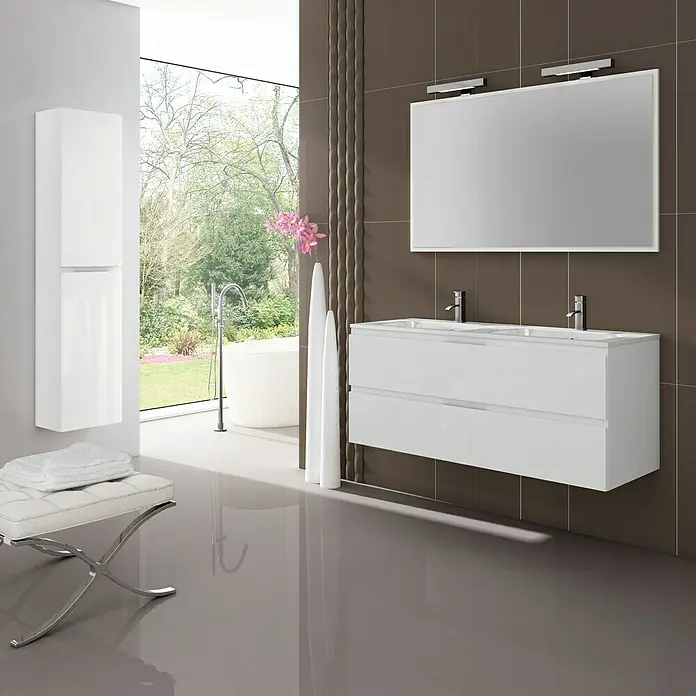 Camargue Mueble de lavabo 2 senos Módena - L x An x Al: 45 x 140 x 50 cm, Blanco, Brillante