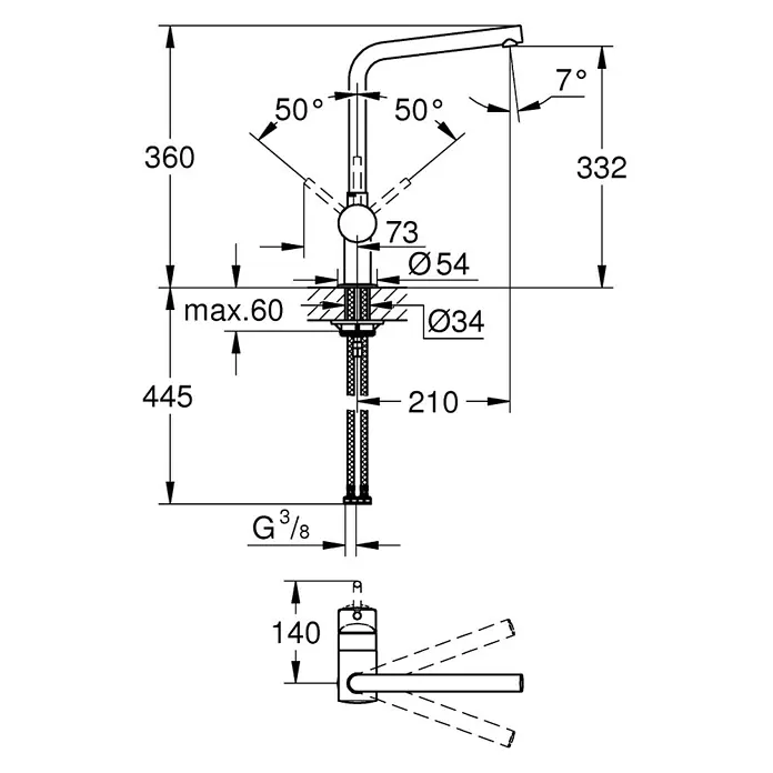 Grohe Spültischarmatur Minta - Chrom, Glänzend, Hoher Auslauf