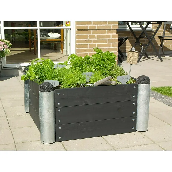 Plus Hochbeet Pipe - 80 x 80 x 36 cm, Schwarz, Holz - Stimmungsaufnahme