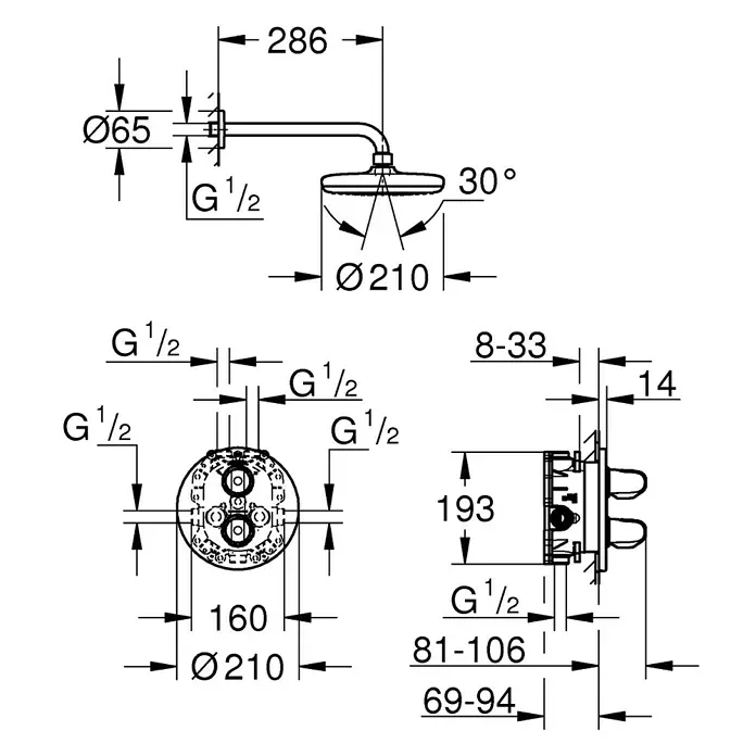 Grohe Duschsystem Grohtherm 1000 - Anzahl Strahlarten: 1 Stk., Chrom
