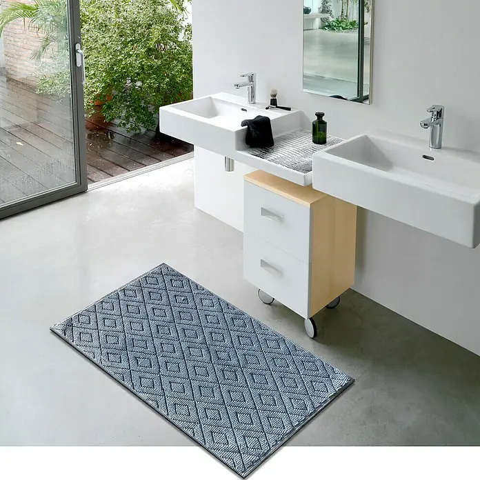 Alfombra para baño Stripe - 50 x 80 cm, Azul, 100 % algodón - Foto ambiente